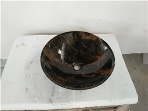 Fargo Portopo/Negro Marfilia/Black Gold Marble Wash Sinks for Kitchen/Bathroom, Black Flower Marble Wash Basin, Polished Marble Round Basins
