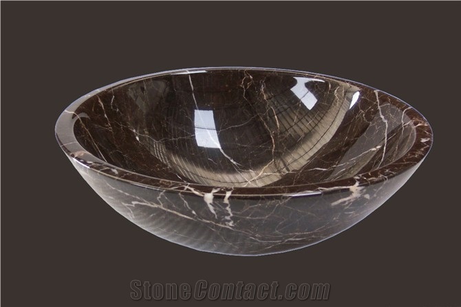 Fargo Portoro Gold Marble Wash Basin, China Brown Marble Wash Bowls, Gold Jade Marble Round Sinks for Bathroom/Kitchen