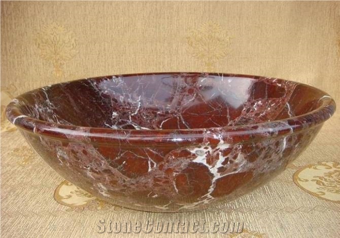 Fargo Rosso Levanto Marble Wash Bowls, Red Marble Polished Wash Basin for Kitchen/Bathroom