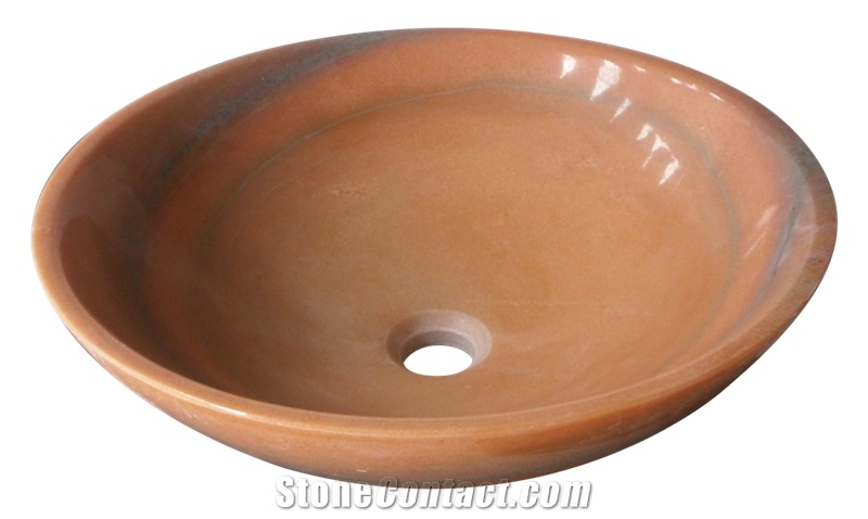 Fargo Sunset Glow Red Marble Polished Wash Basin Bowls, Round Sinks for Bathroom