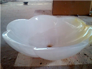 Fargo White Onyx Bathroom Sinks, Flower Shape Onyx Wash Bowls, High Polished Wash Basins for Hotel, Villa, Home