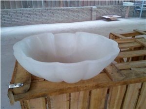 Fargo White Onyx Bathroom Sinks, Flower Shape Onyx Wash Bowls, High Polished Wash Basins for Hotel, Villa, Home