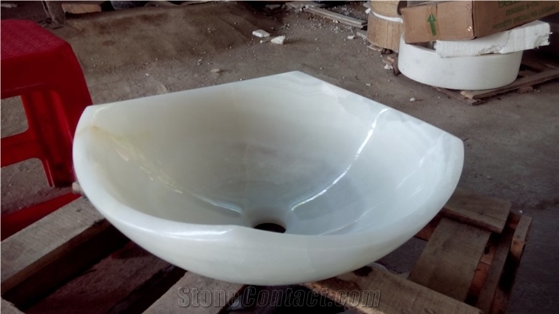 Fargo White Onyx Quadrangle Wash Basin for Bathroom, Onyx Polished Wash Bowls