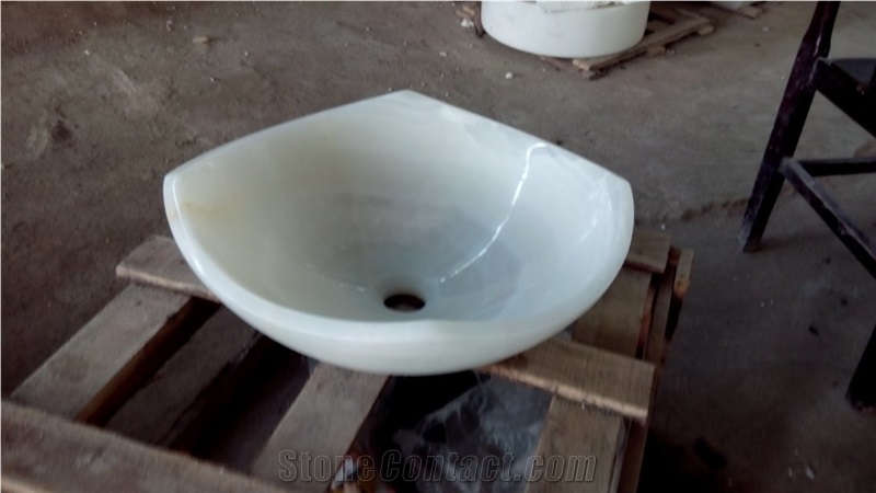Fargo White Onyx Quadrangle Wash Basin for Bathroom, Onyx Polished Wash Bowls