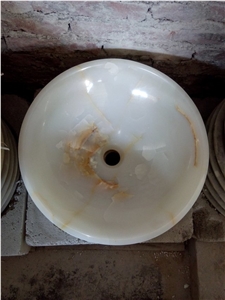 Fargo White Onyx Round Wash Basins, High Polished Bathroom Sinks, High Quality Onyx Wash Bowls