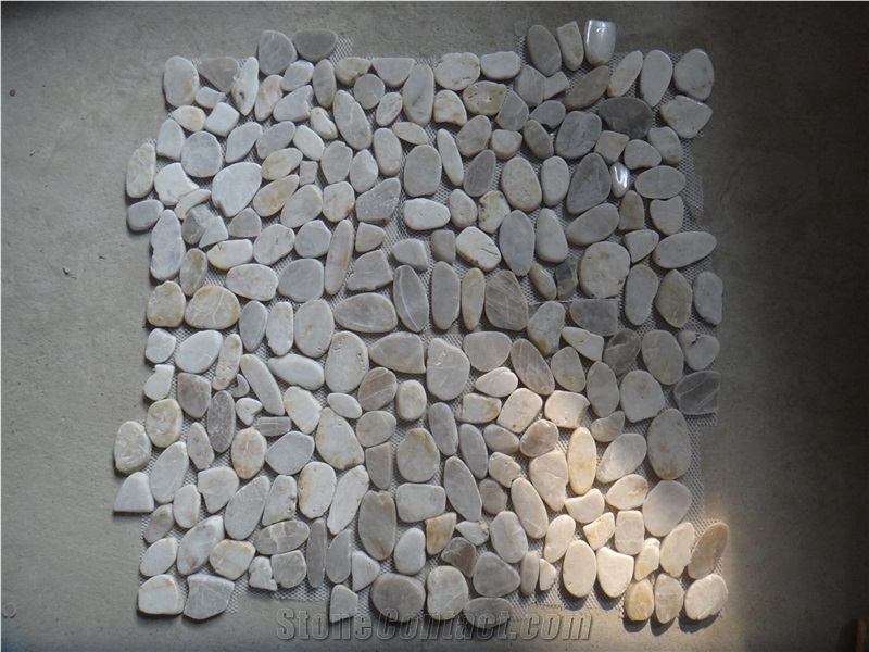 Fargo White Pebble Chipped Mosaics,Face Polished Sliced Mosaic Patterns