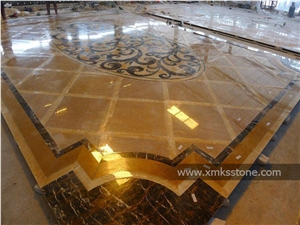 Beige Polished Marble Water-Jet Medallion Inlay Floor Pattern for Lobby