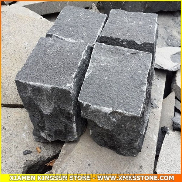 Hainan Black Basalt Cube Stone, Cobble Stone, Paving Stone - All Natural Split