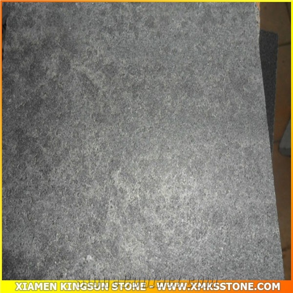 Hainan Black Basalt Granite Tiles, Cut to Size, Flamed + Brushed