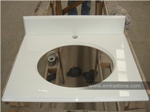 Pure White Nano Micro Crystal Glass ​Stone Bathroom Vanity Top, Custom Engineering Bath Top Set