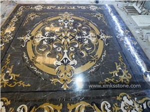 Square Polished Green Marble Water-Jet Medallion Inlay Floor Pattern for Lobby