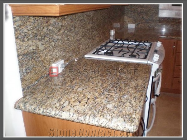 Giallo Cecilia Kitchen Prefab Countertops, Giallo Santa Cecilia Yellow Granite Kitchen Countertops