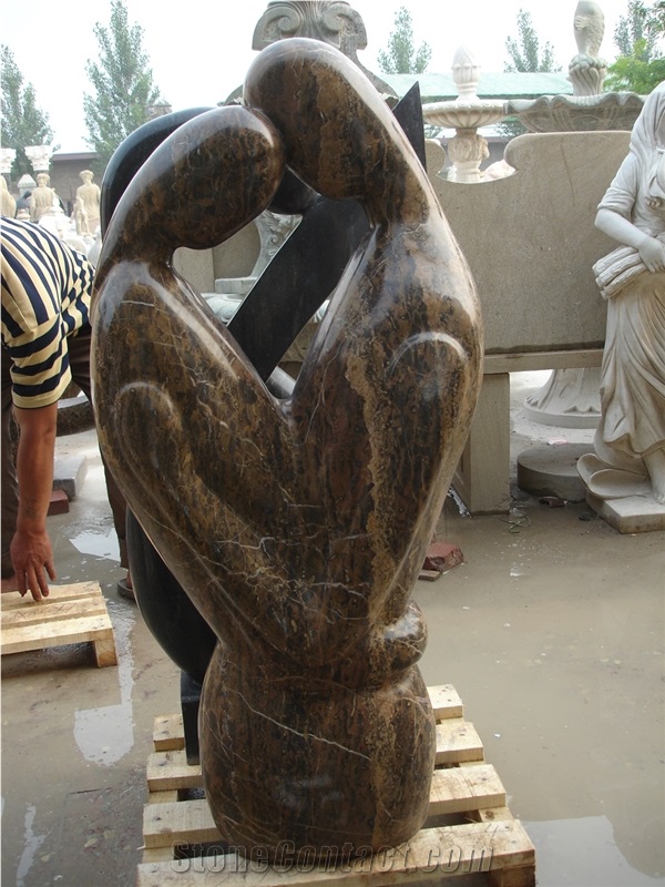 Abstract Statue Sculpture by Marble, Yellow / Black Marble Statues