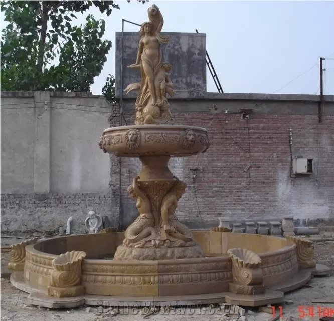 Beige Marble Fountain with Statue, Turkey Beige Marble Statues