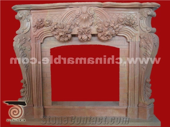 Flower Hand Carved Fireplace Pink Marble Fireplace Surround Mantel
