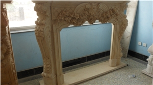 Flower Hand Carved Fireplace Pink Marble Fireplace Surround Mantel