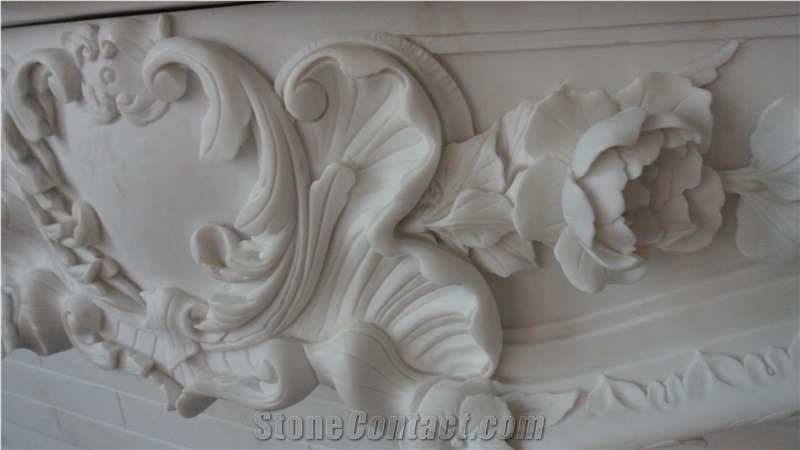 Flower Hand Carved White Marble Fireplace Surround Hearth Mantel