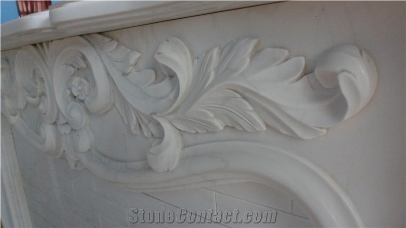 Flower Hand Carved White Marble Fireplace Surround Hearth Mantel