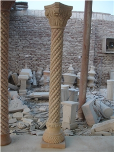 Hand Carved Beige Marble Column Pillar,China Beige Marble