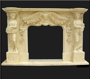 Hand Carved Beige Marble Fireplace Surround