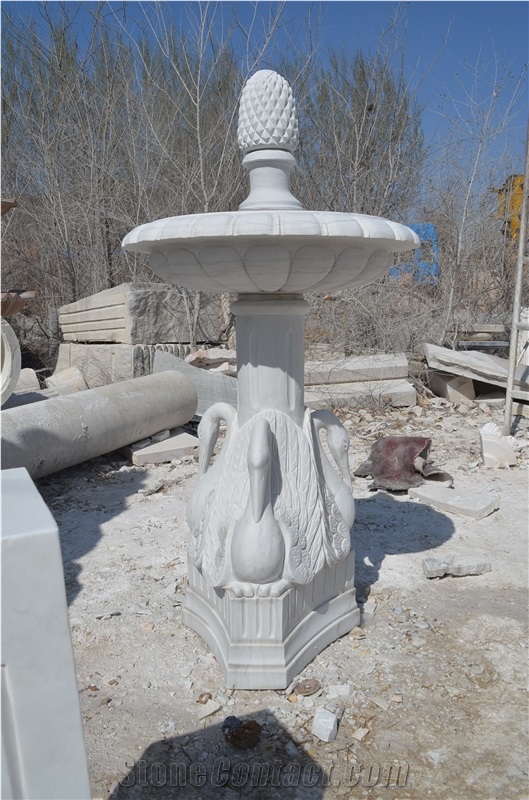 Hand Carved Crane Fountain, White Marble Fountain
