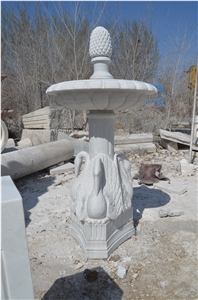 Hand Carved Crane Fountain, White Marble Fountain