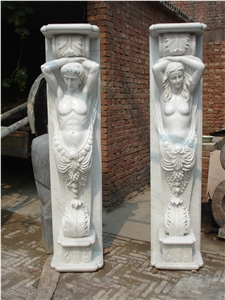 Hand Carved Door Surround with Statue, Beige Travertine Door Surround