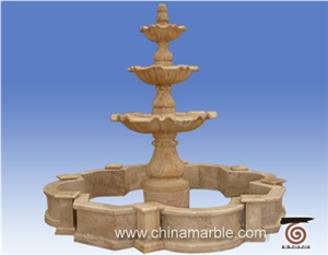 Hand Carved Marble Fountain with Pool Border, Tan Brown Granite Fountain