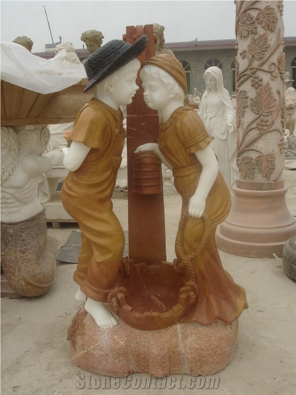 Hand Carved Marble Fountain with Statue Sculpture