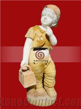 Hand Carved Red Marble Human Child Statue Sculpture