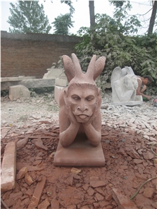 Hand Carved Sandstone Gargoyle Sculpture, Red Sandstone Sculpture & Statue