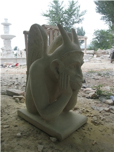 Hand Carved Sandstone Gargoyle Sculpture, Red Sandstone Sculpture & Statue