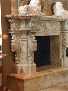 Hand Carved Travertine Fireplace Surround Mantel