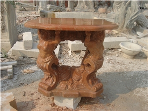 Hand Carved Travertine Table with Sculpture