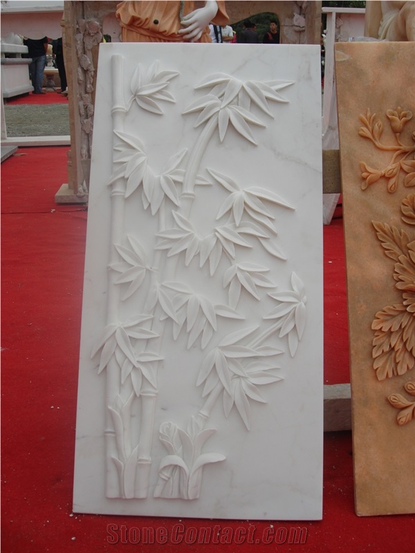 Hand Carved White Jade Marble Bamboo Relief