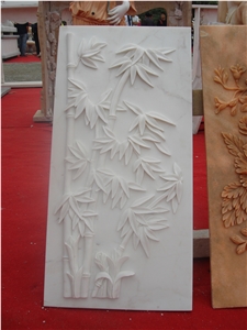 Hand Carved White Jade Marble Bamboo Relief