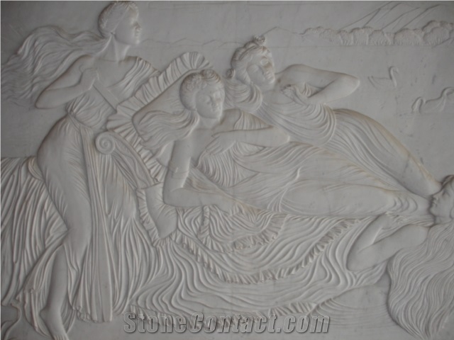 Hand Carved White Jade Marble Relief with Figure Design