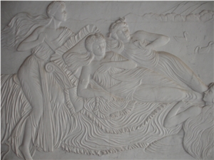 Hand Carved White Jade Marble Relief with Figure Design