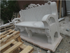 Hand Carved White Marble Bench for Garden