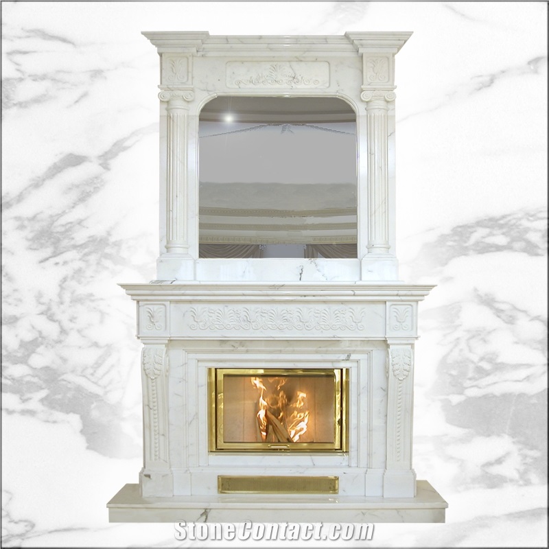 Hand Carved White Marble Double Fireplace Surround Mantel