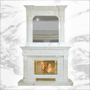 Hand Carved White Marble Double Fireplace Surround