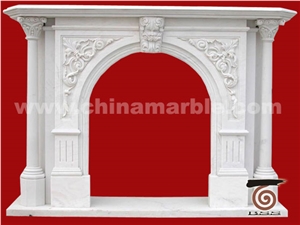 Hand Carved White Marble Fireplace Mantel Surround Hearth with Pillar