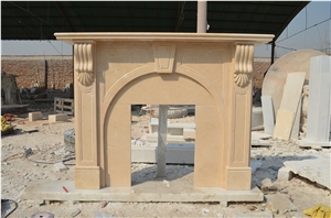 Hand Carved White Marble Fireplace Mantel Surround Hearth with Pillar