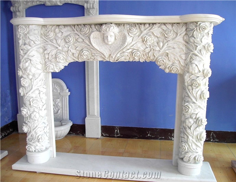 Hand Carved White Marble Fireplace Surround Mantel Western Style