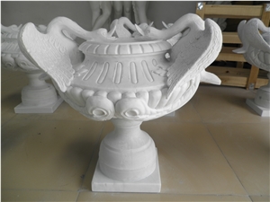 Hand Carved White Marble Flowerpot / Urn, White Marble Flower Pot