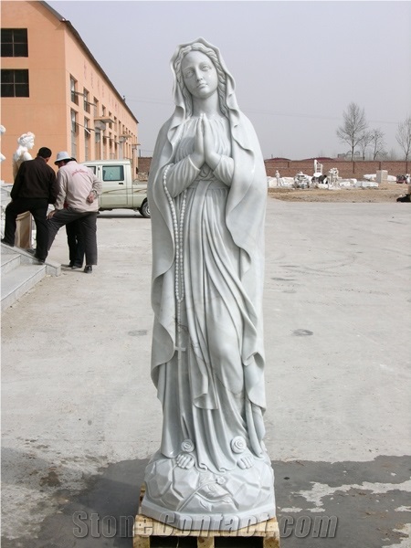 Hand Carved White Marble Statue Vestal with Cross, White Statues