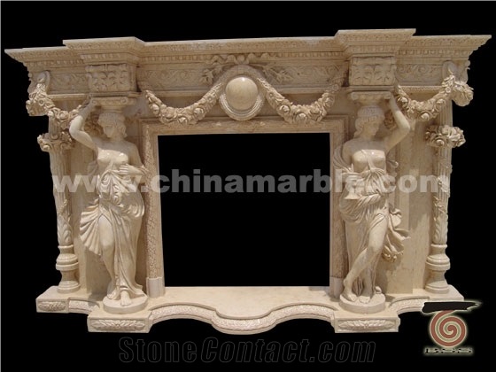 Hand Carved White/Red Marble Fireplace Surround Mantel