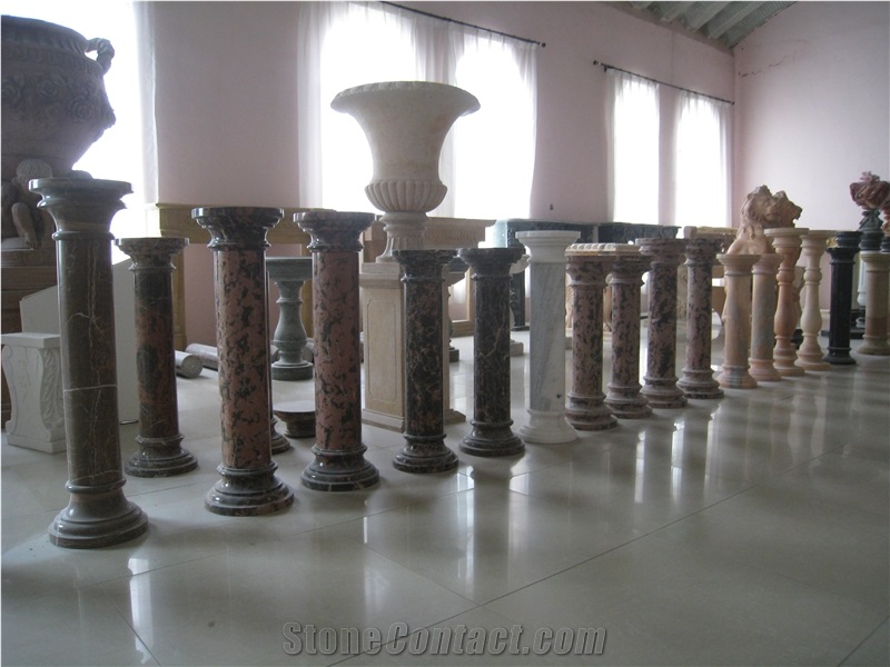 Hand Carved Yellow Marble Column Pedestal / Pillar
