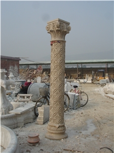 Hand Carved Yellow Marble Column Pillar