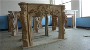 Hand Carved Yellow Marble Fireplace Surround